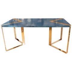 Blue Lacquered Goatskin Desk