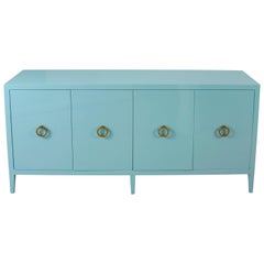 Blue Lacquered Modern Credenza