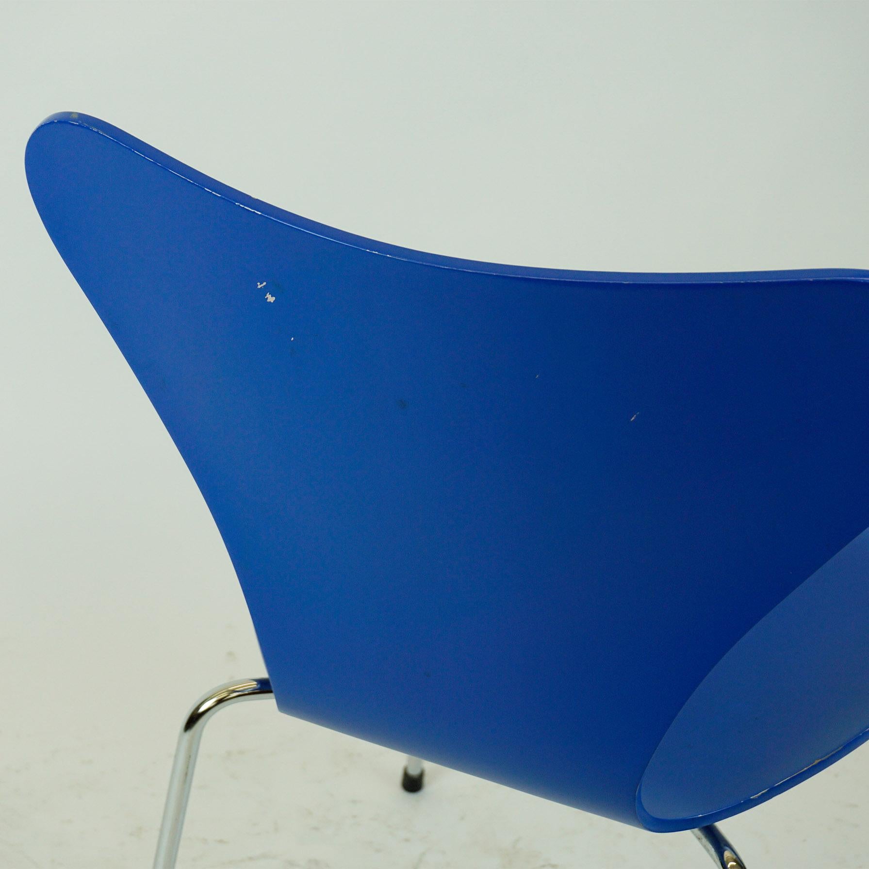 Chrome Blue Lacquered Series 7 Butterfly Chair by Arne Jacobsen for Fritz Hansen