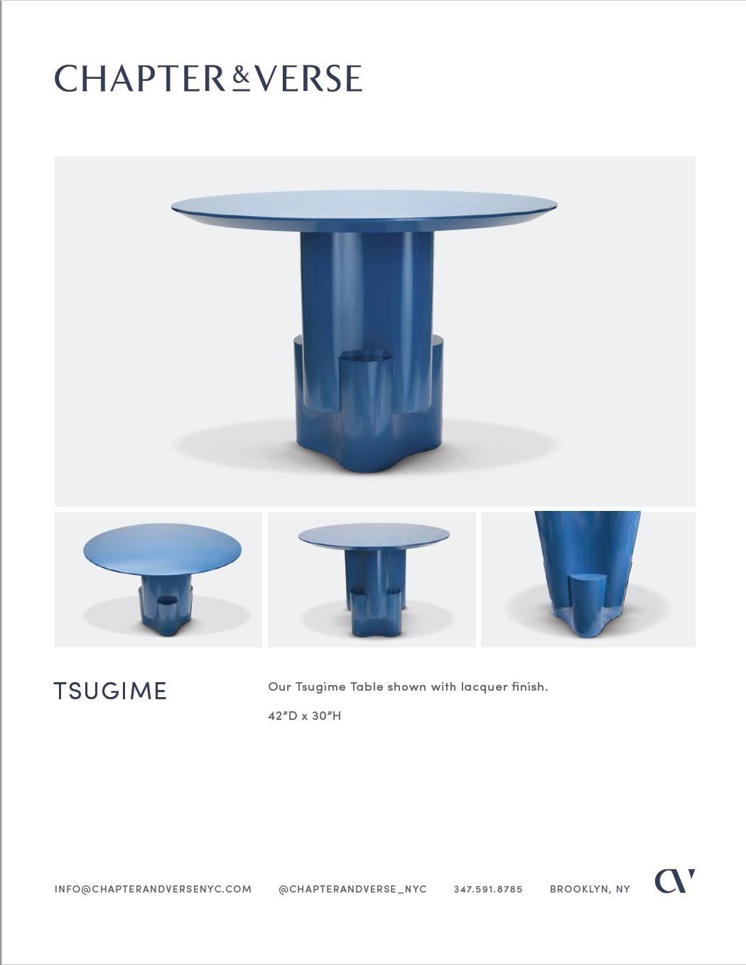 Wood Blue Lacquered Tsugime Pedestal Table by Chapter & Verse For Sale