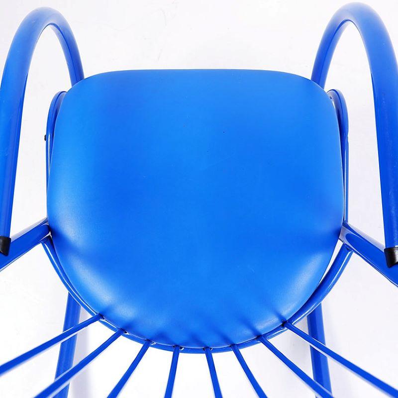 Late 20th Century Blue Lacquered Tubular Metal Rocking Chair - 1970s For Sale