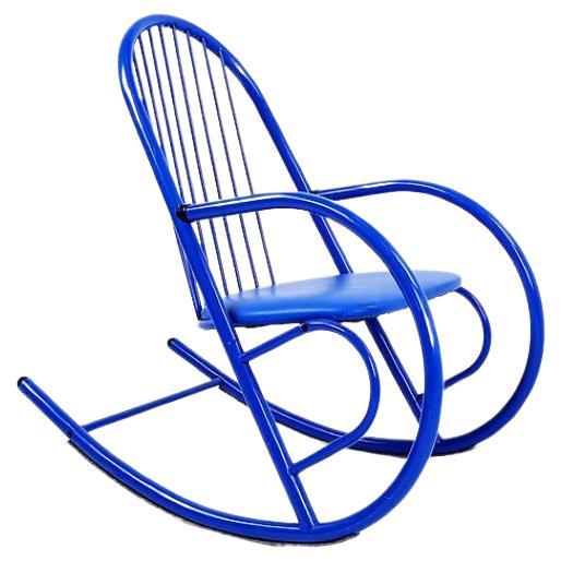 Blue Lacquered Tubular Metal Rocking Chair - 1970s For Sale