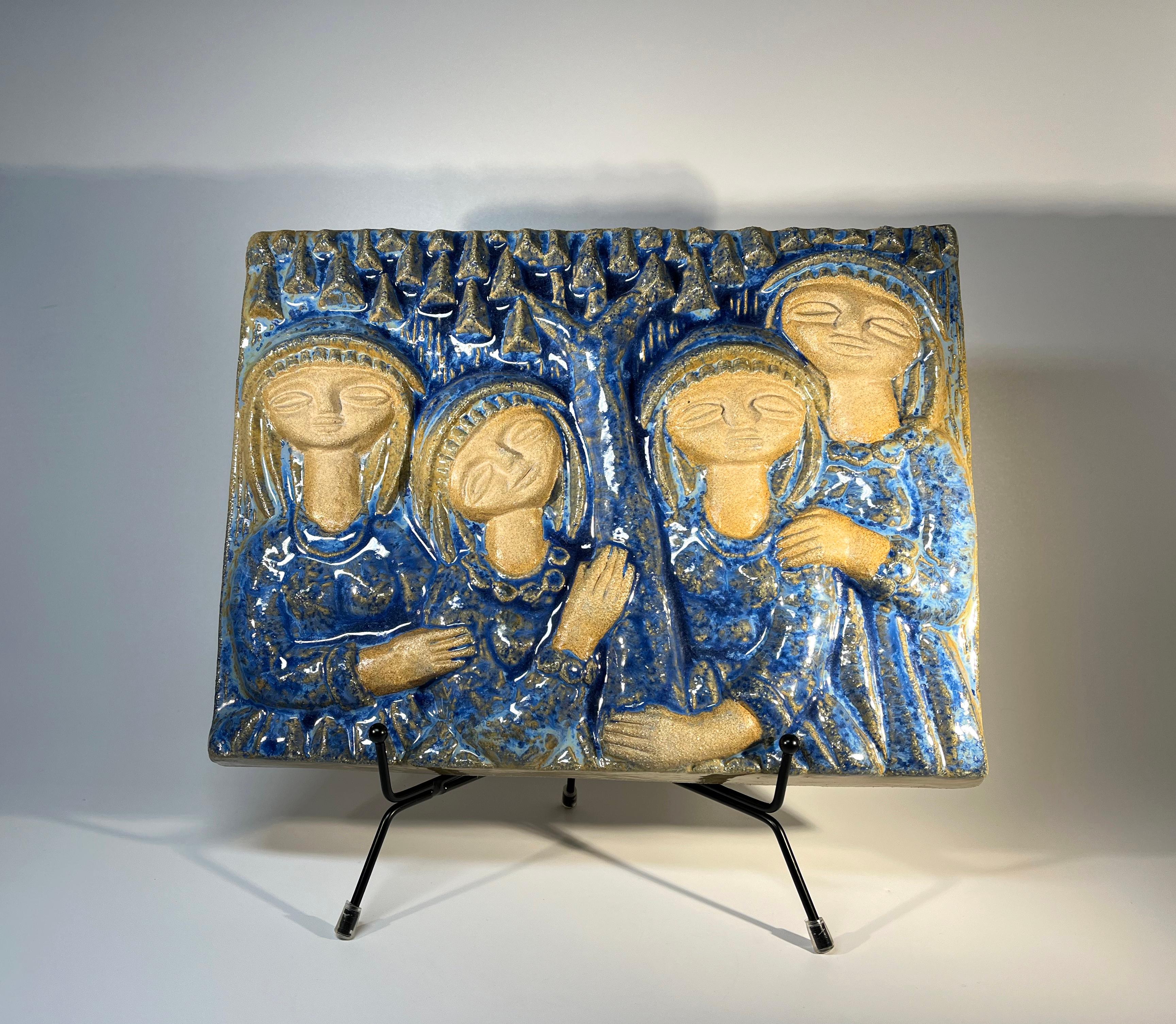 Glazed Blue Ladies By Marianne Starck For Michael Andersen. Danish Wall Plaque For Sale