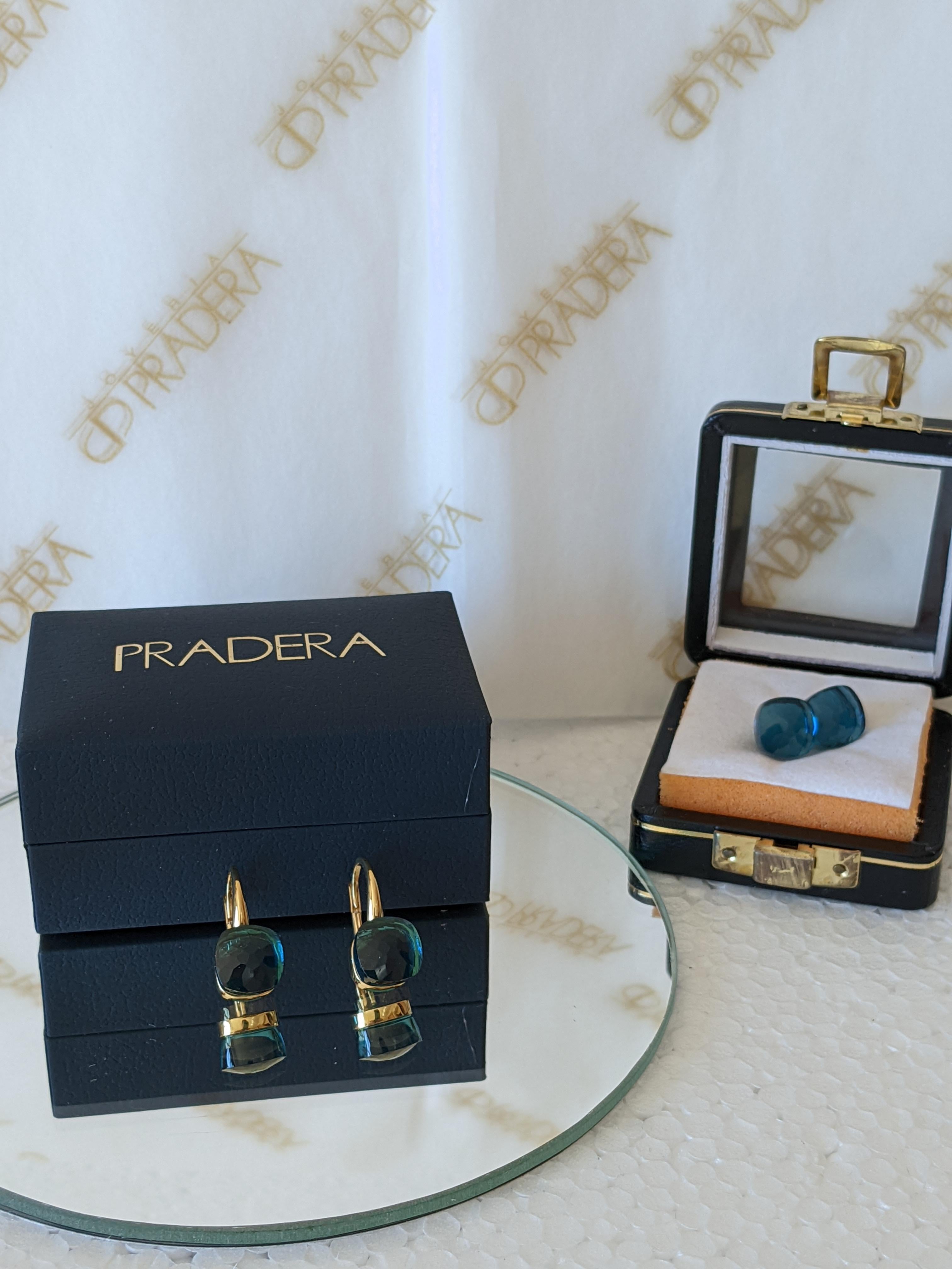 Blue Lago Topaz Multifaceted 18k Gold Dangle Earrings with Pavé of Diamonds For Sale 6
