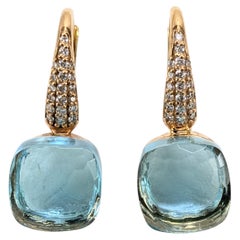 Blue Lago Topaz Multifaceted 18k Gold Dangle Earrings with Pavé of Diamonds