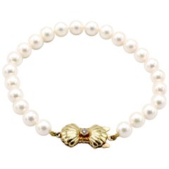 Blue Lagoon by Mikimoto Cultured Pearl and Diamond 14 Karat Yellow Gold Bracelet