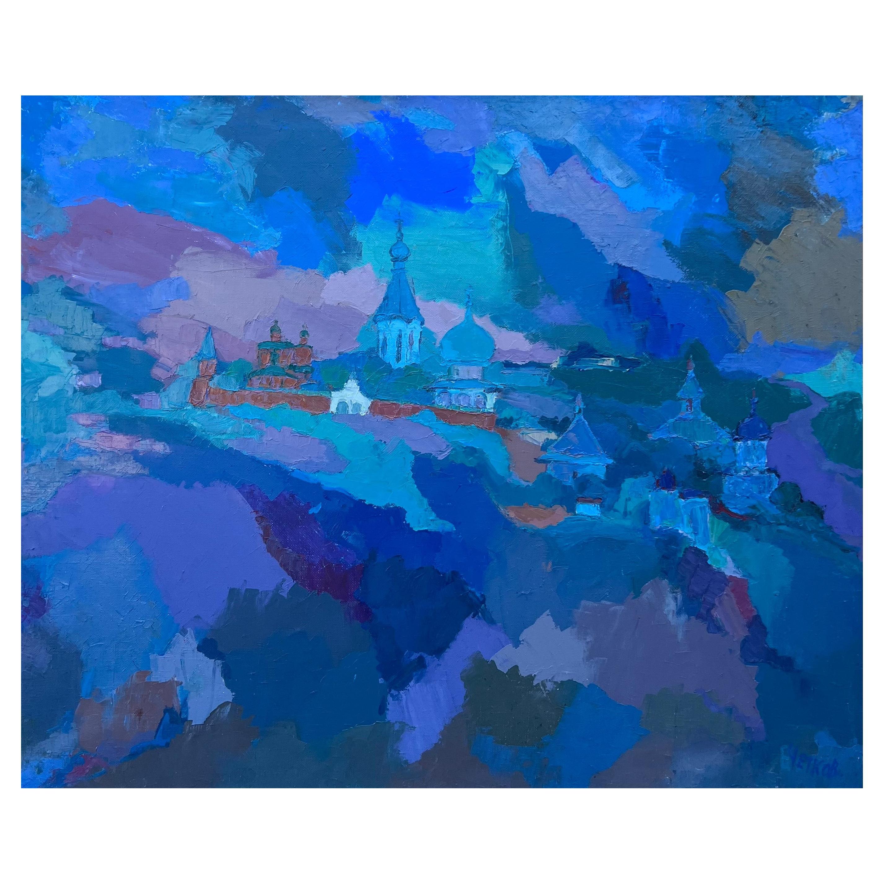 "Blue Landscape with Town" by Boris Chetkov For Sale