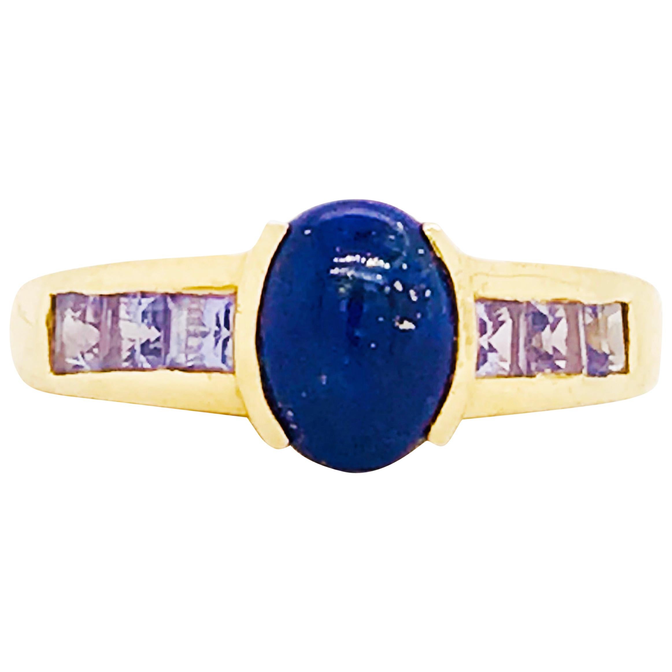 Blue Lapis and Tanzanite Gemstone Ring 14 Karat Gold Custom Design Fashion Ring