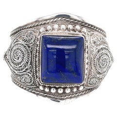 Blauer Lapis Artisan Silber breites Manschettenarmband Statement-Armband