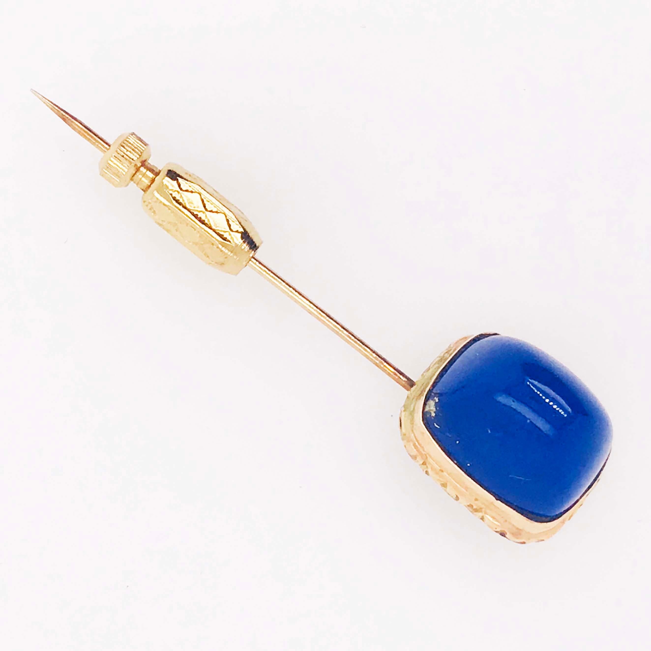 Blue Lapis Brooch, Gemstone Cabochon Handmade Brooch/Pin in 18 Karat Yellow Gold 2