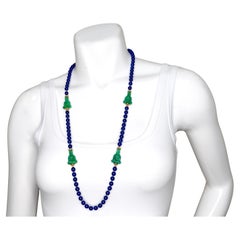 Blue Lapis & Jade Style Beaded Buddha Necklace