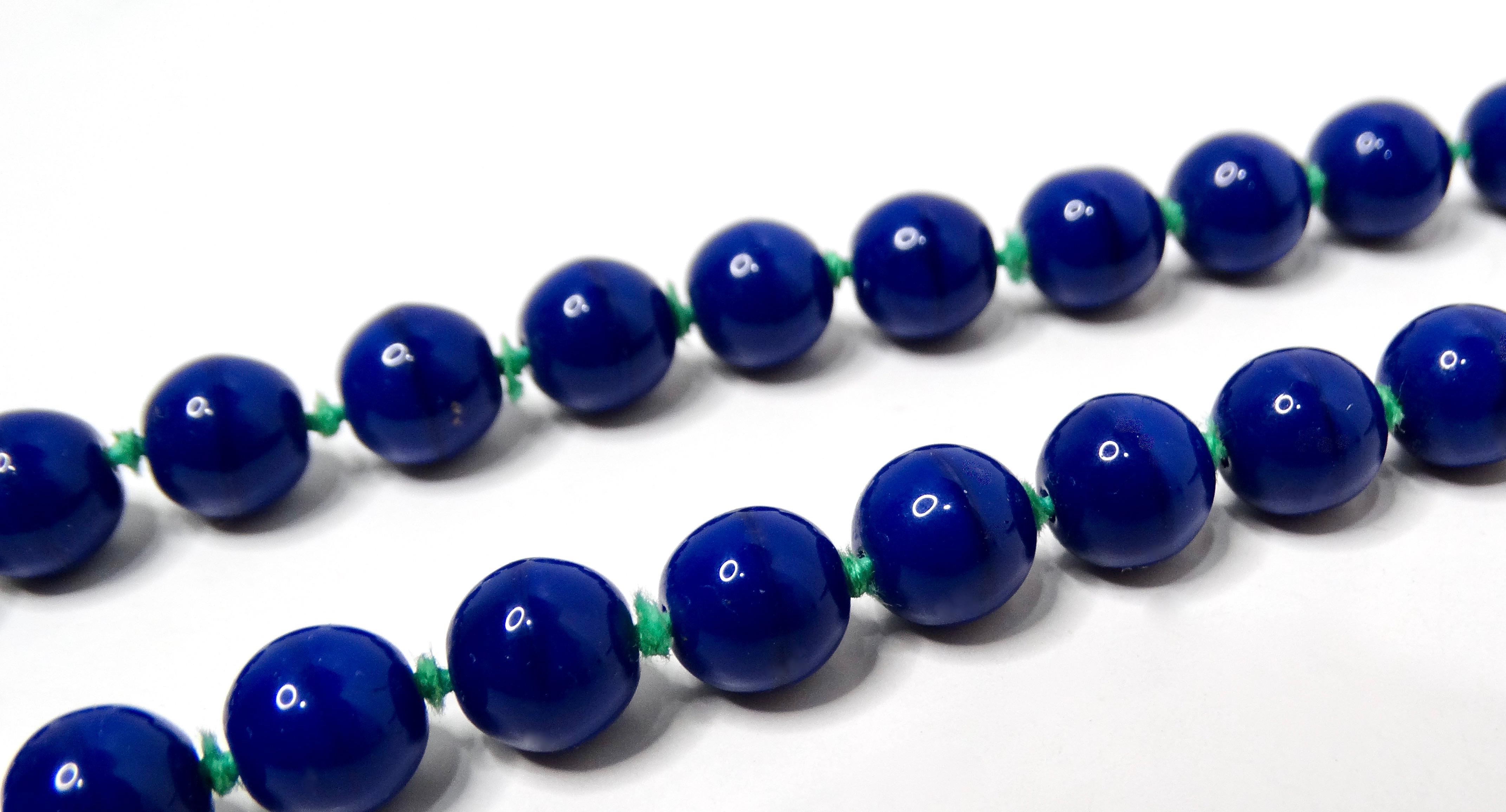 Women's Blue Lapis & Jade Style Beaded Buddha Necklace For Sale
