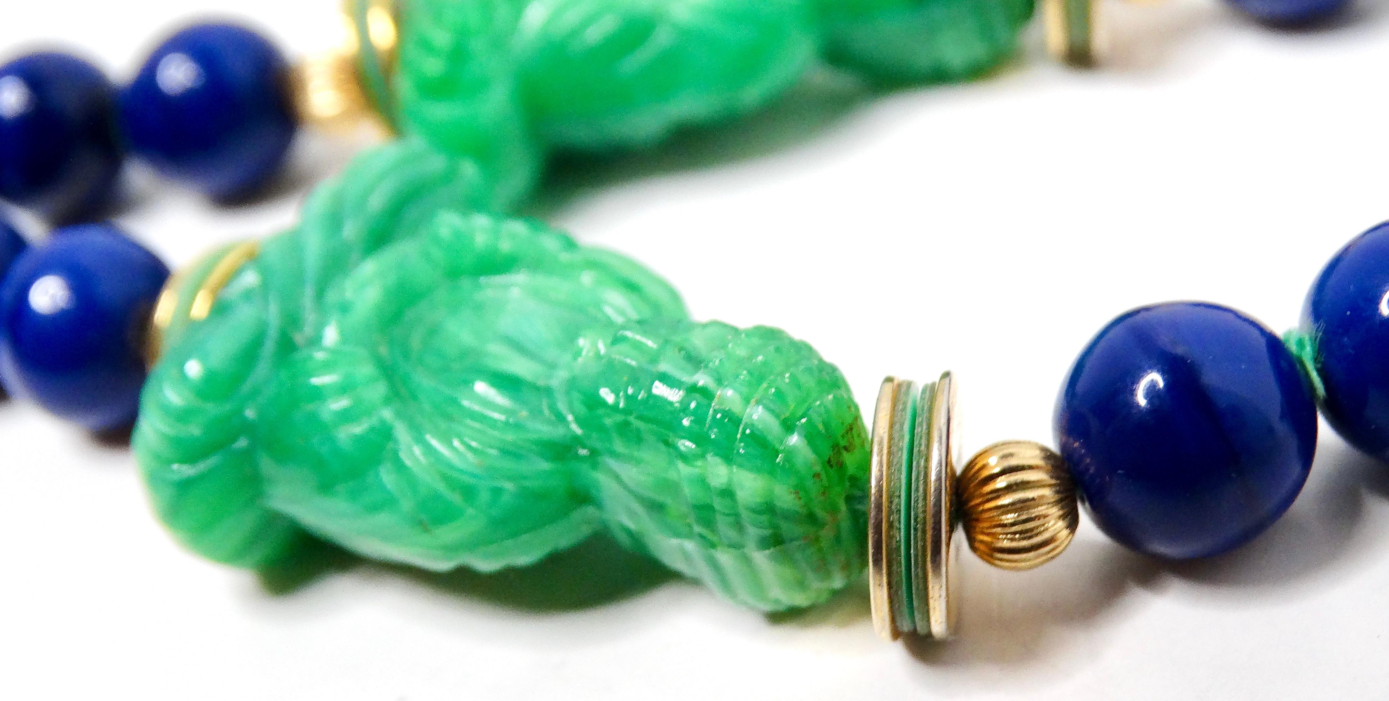 Blue Lapis & Jade Style Beaded Buddha Necklace For Sale 1