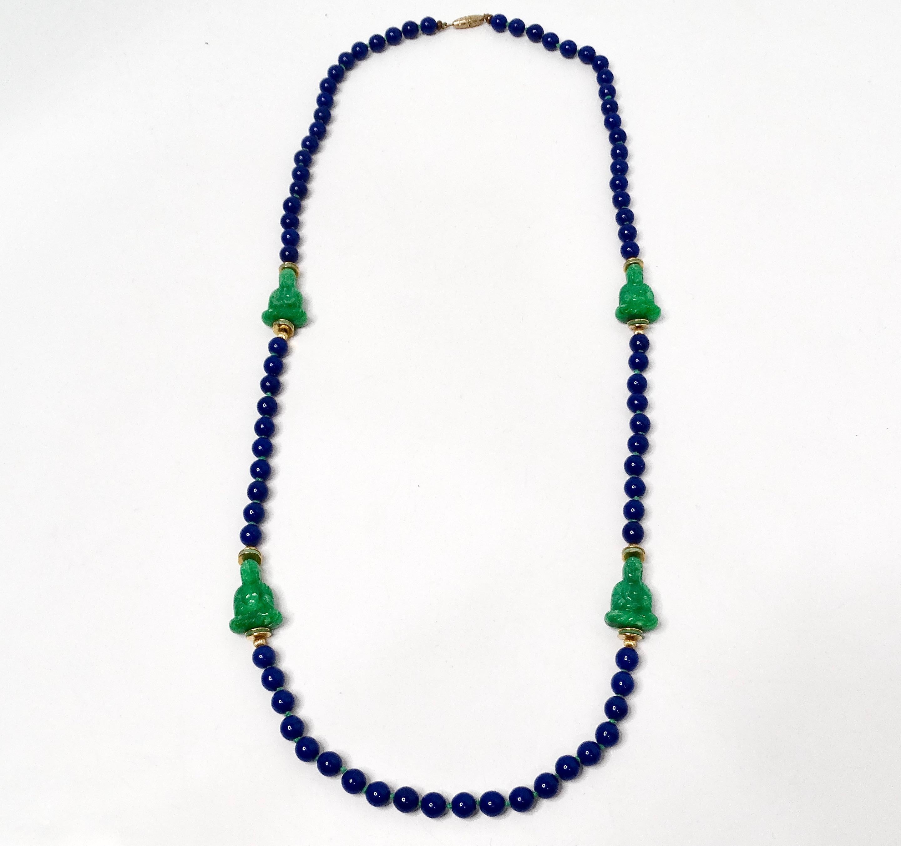 Blue Lapis & Jade Style Beaded Buddha Necklace For Sale 3