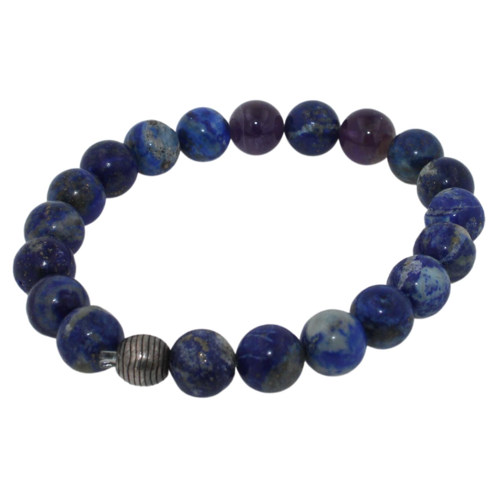 Blue Lapis Lazuli Purple Violet Lilac Amethysts Round Bead Stretchy Unique Statement Circle Beads Chakra Bracelet
Size of Bracelet - Fits Wrist Sizes of 6-9 Inches (Flexible Stretching Wire)
Natural, Genuine Gemstones