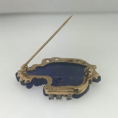 Original Lapis Lazuli and Diamond Estate Horse Pin, Custom Made Blue Lapis Horse