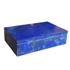 Blue Lapis Lazuli and Marble Stone Rectangular Jewelry or Trinket Box