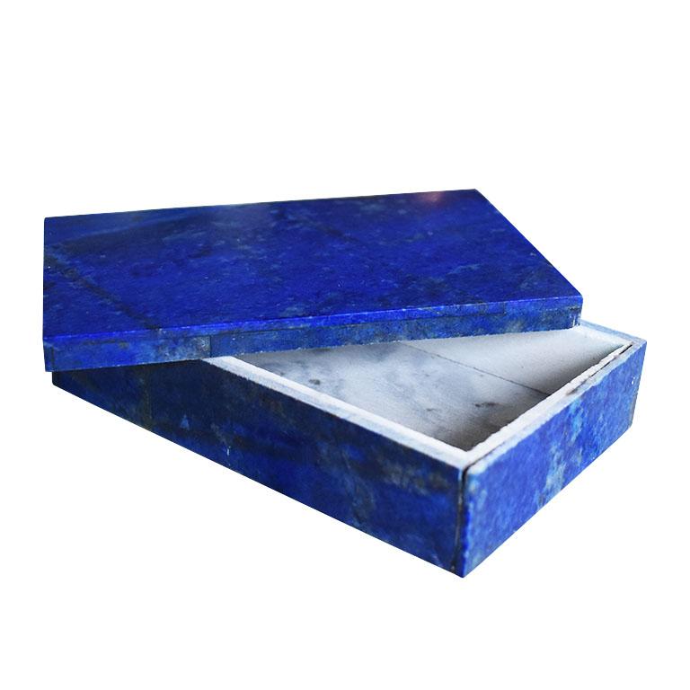 Modern Blue Lapis Lazuli and Marble Stone Rectangular Jewelry or Trinket Box For Sale