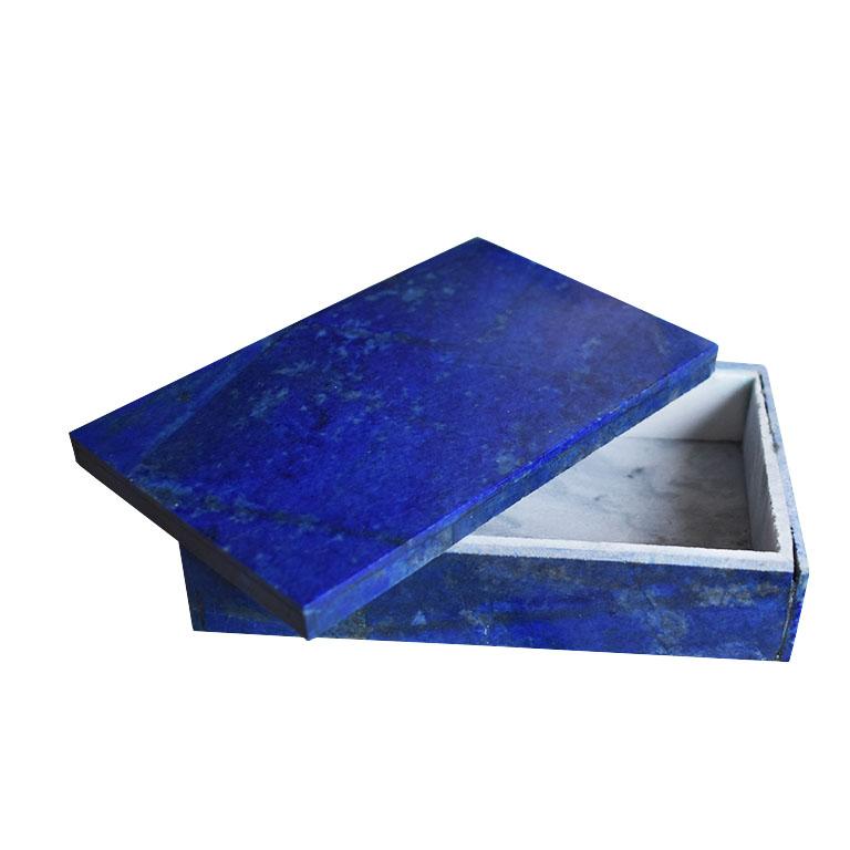 Indian Blue Lapis Lazuli and Marble Stone Rectangular Jewelry or Trinket Box For Sale