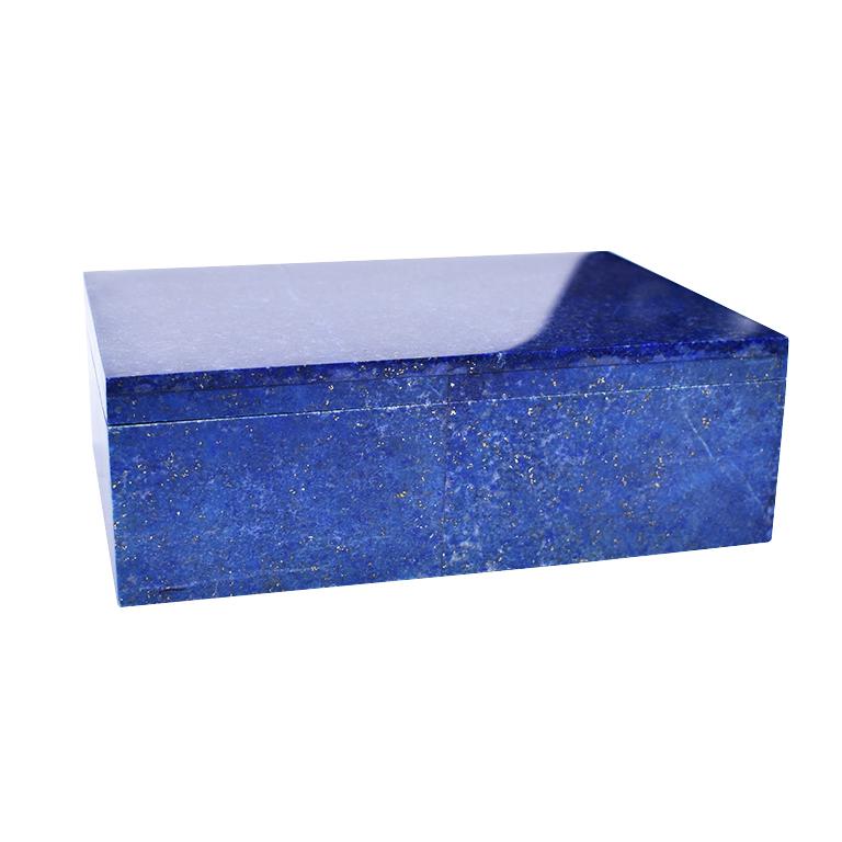 Contemporary Blue Lapis Lazuli and Marble Stone Rectangular Jewelry or Trinket Box