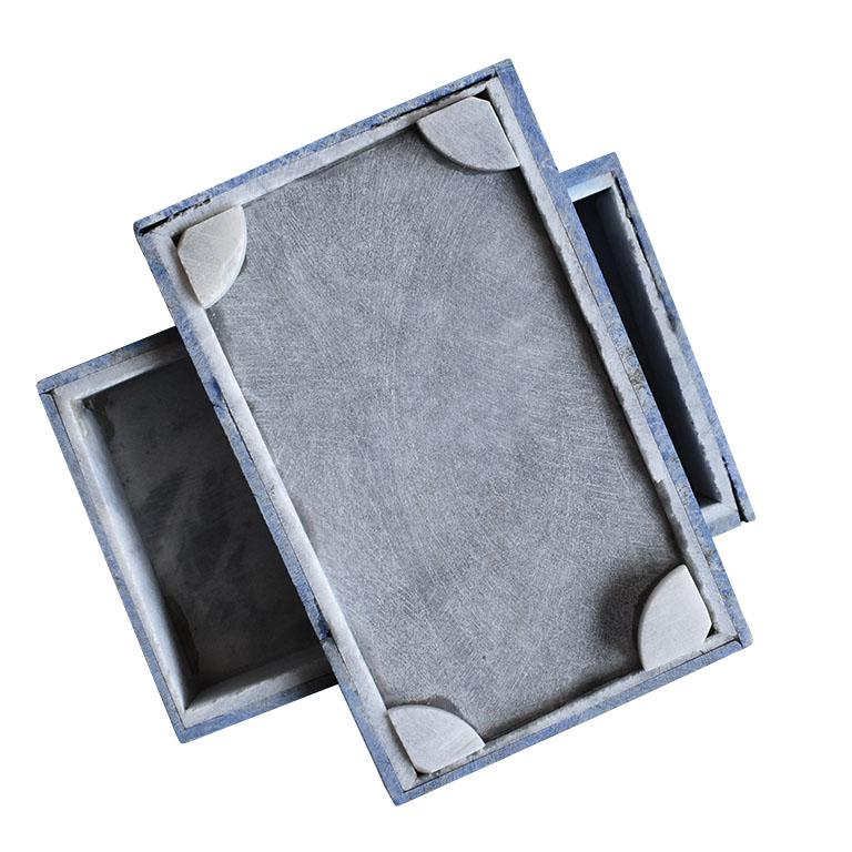 Modern Blue Lapis Lazuli and Marble Stone Rectangular Jewelry or Trinket Box