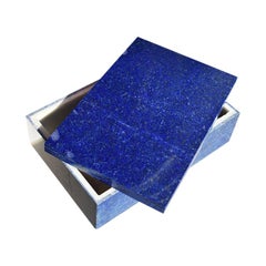 Boîte à bijoux ou coffret à bijoux rectangulaire en lapis-lazuli bleu et pierre de marbre