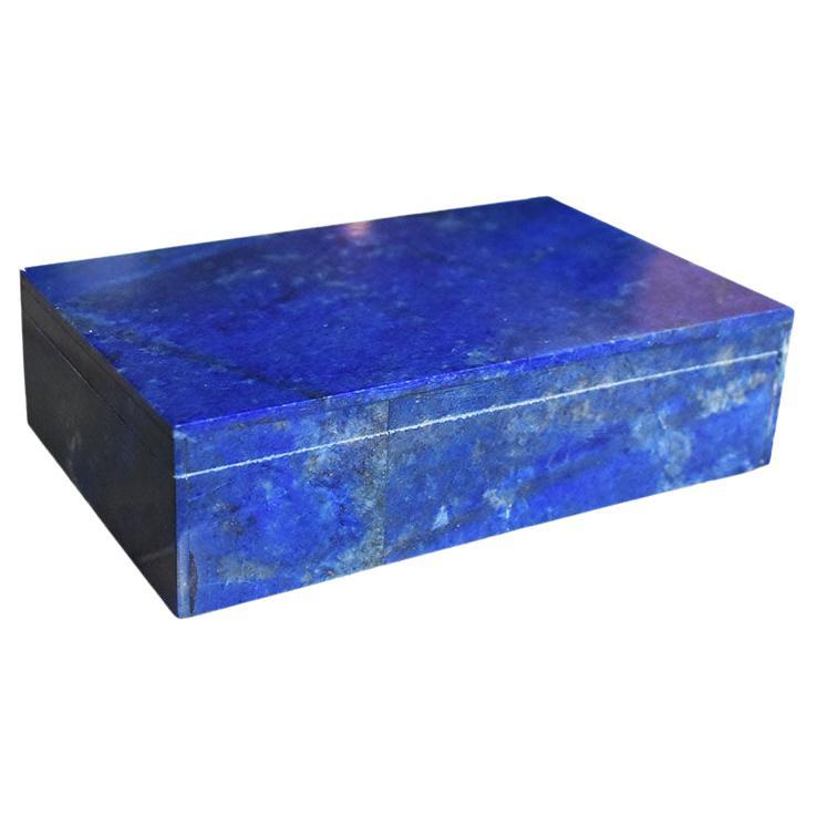 Blue Lapis Lazuli and Marble Stone Rectangular Jewelry or Trinket Box For Sale