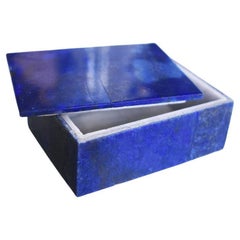 Vintage Blue Lapis Lazuli and Marble Stone Rectangular Jewelry or Trinket Box