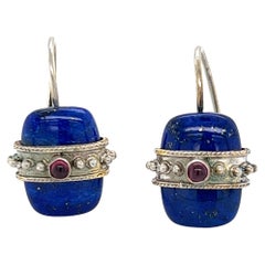 Blue Lapis Lazuli and Pink Tourmaline Drop Earrings in Sterling Silver