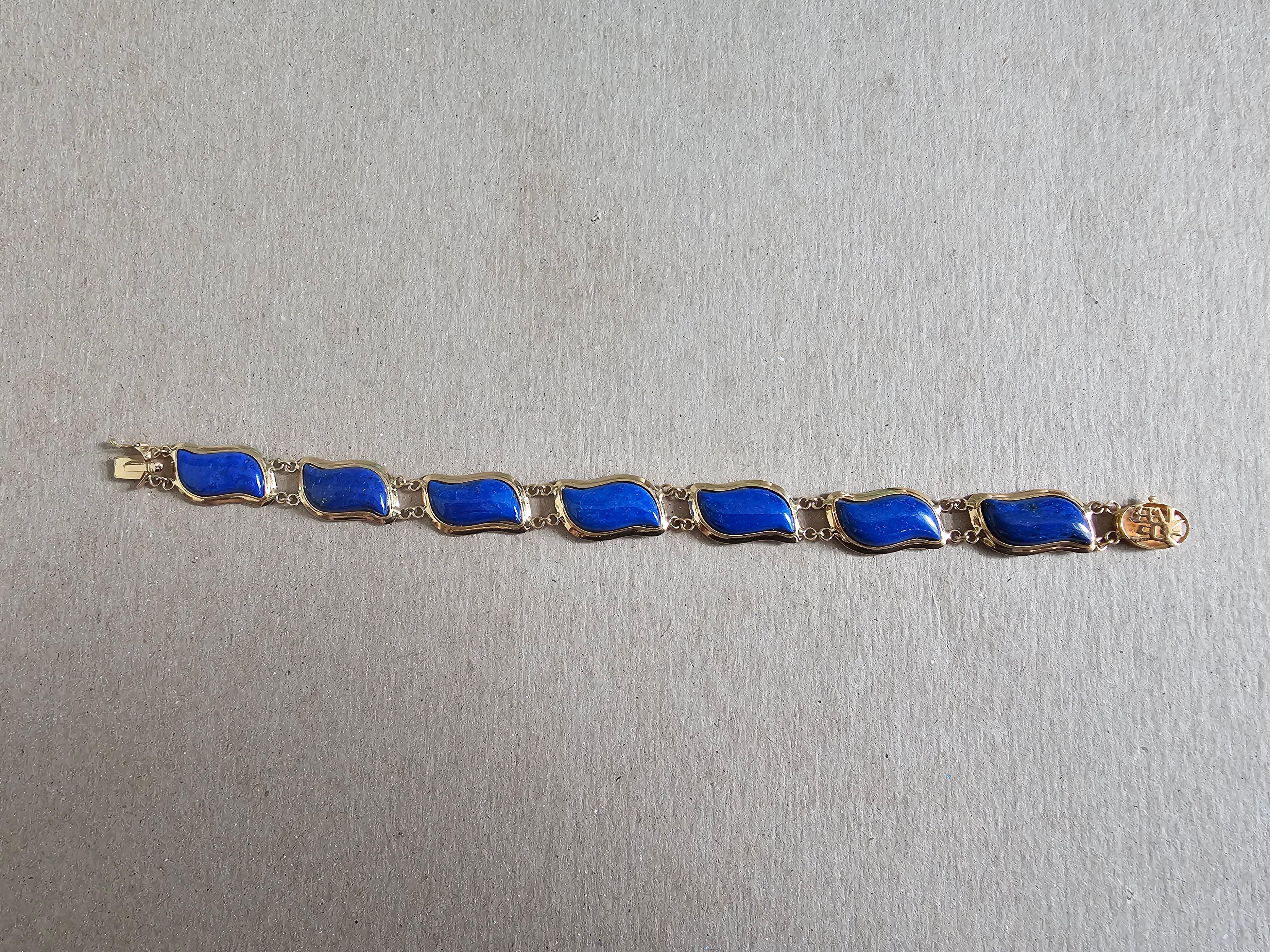 Blue Lapis Lazuli Bracelet Aurora Double Chained with 14K Solid Yellow Gold For Sale 6
