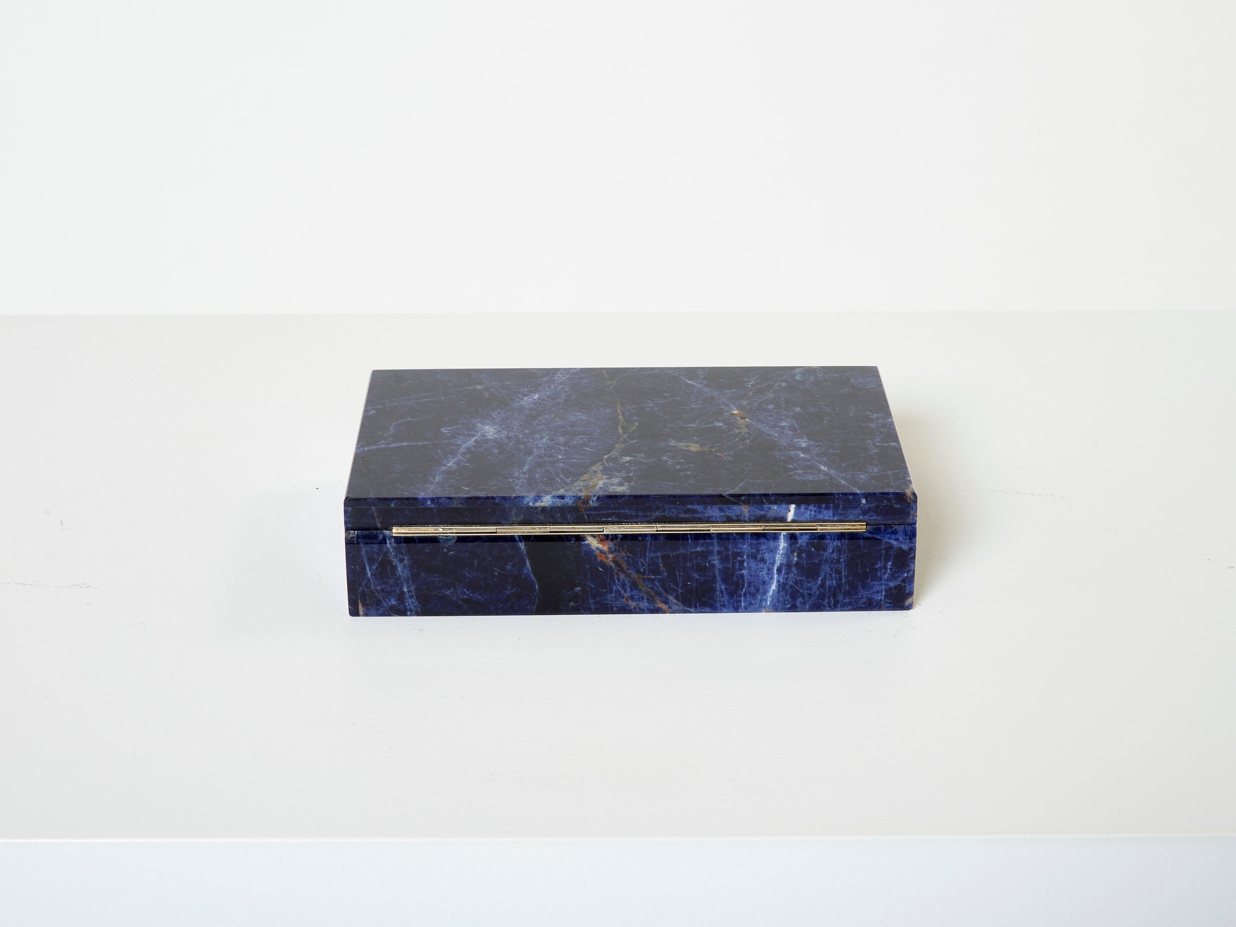 Mid-Century Modern Blue Lapis Lazuli Brass Onyx Rectangular Jewellery Box, 1980