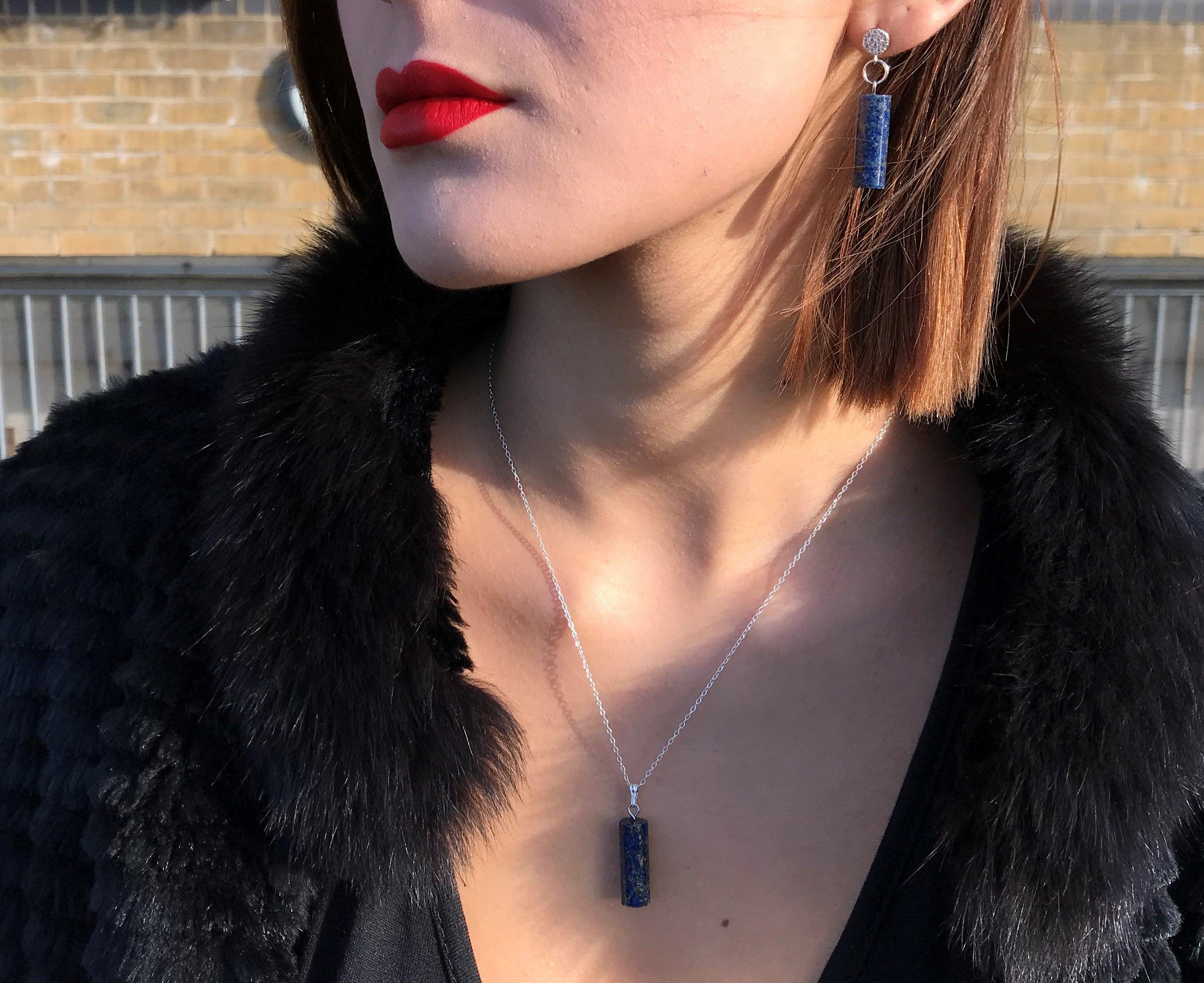 Women's Blue Lapis Lazuli Pendant Necklace, Sterling Silver Necklace by nlanlaVictory For Sale