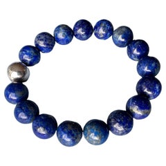 Lapis Lazuli Bead Bracelet Silver