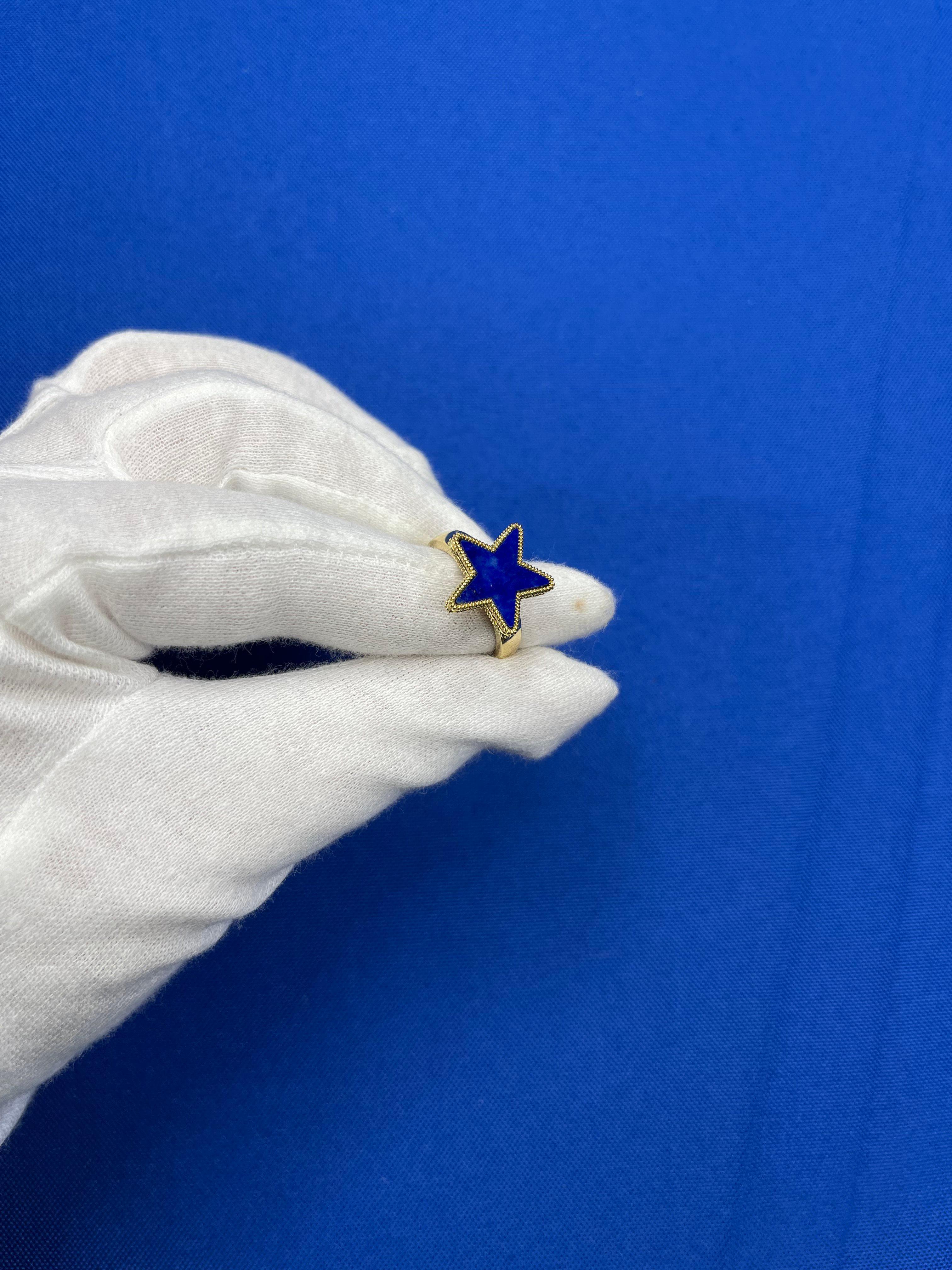 Blue Lapis Lazuli Star Galaxy Celestial Constellation Zodiac Yellow Gold Ring For Sale 5