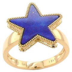 Blue Lapis Lazuli Star Galaxy Celestial Constellation Zodiac Yellow Gold Ring