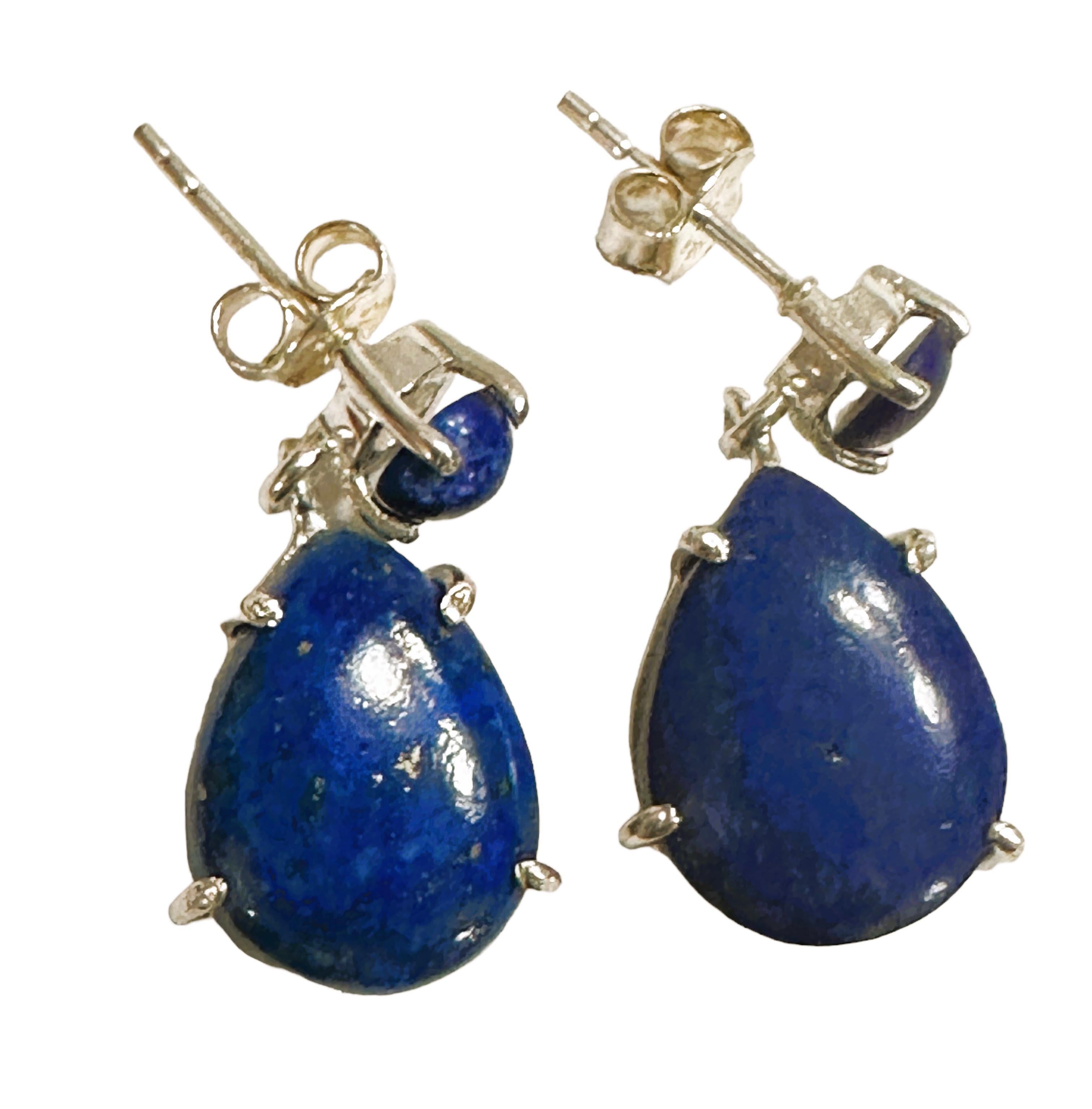 Pear Cut Blue Lapis Lazuli Sterling Silver Post Earrings For Sale
