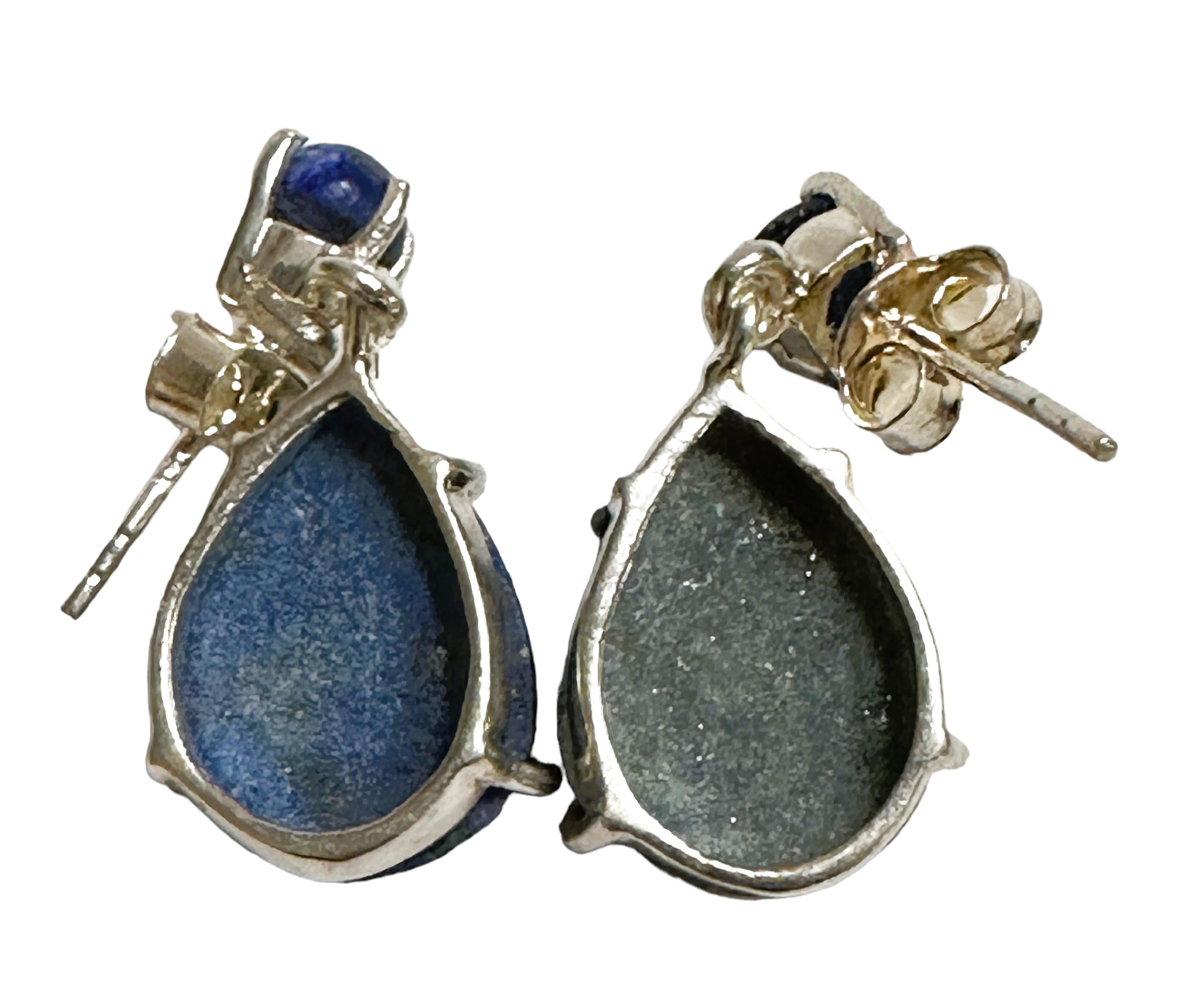 Blue Lapis Lazuli Sterling Silver Post Earrings In Excellent Condition For Sale In Eagan, MN