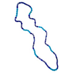 Blue Lapis Lazuli Turquoise Beads 14K Yellow Gold Bead Long Necklace