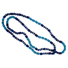 Blue Lapis Lazuli Turquoise Beads 14K Yellow Gold Bead Long Necklace