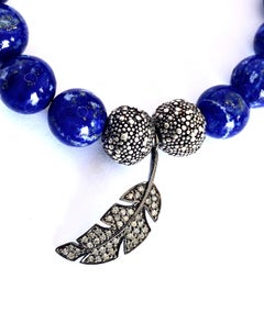 Blue Lapis Pave Diamond Leaf Bracelet