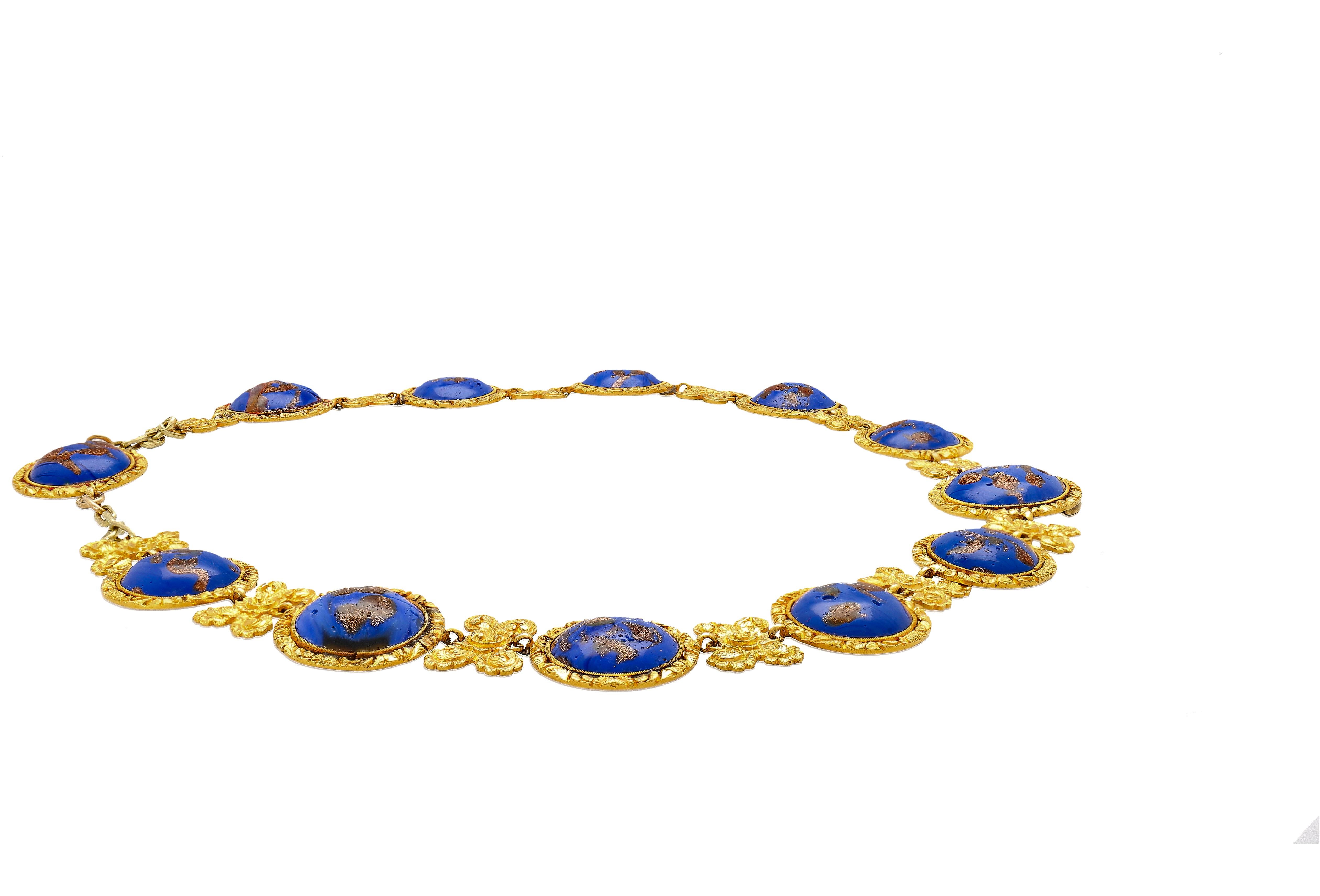 Cabochon Blue Lapis Reviere Necklace in 14k & 18K Gold For Sale