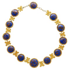 Blaue Lapis Reviere-Halskette aus 14k & 18K Gold