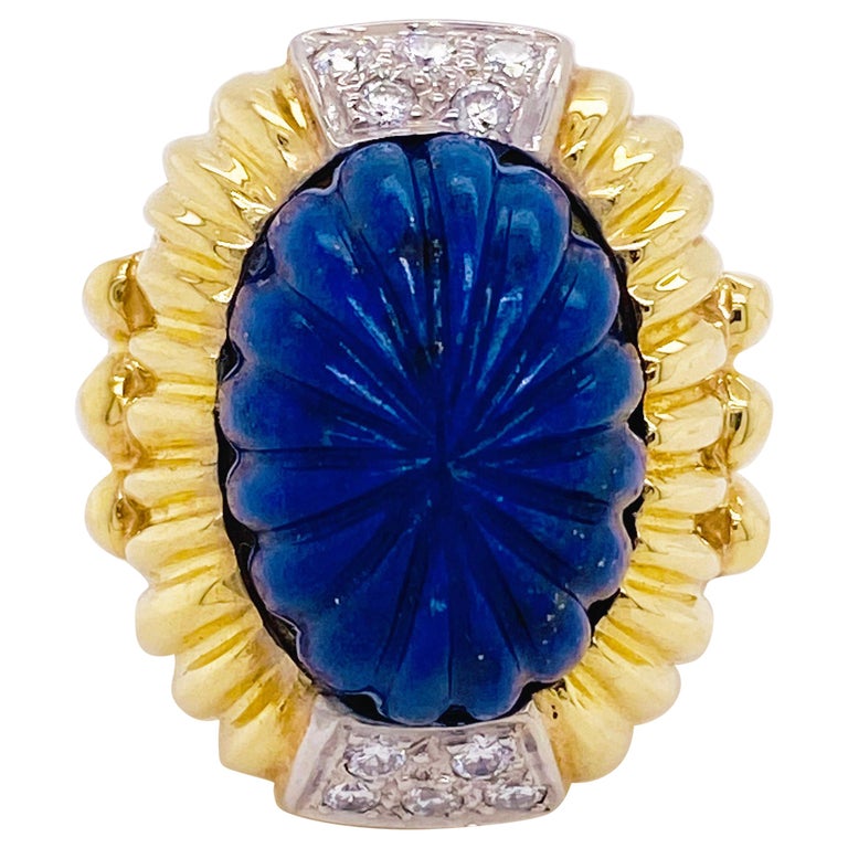 Blue Lapis Bombe Ring circa 1970, Bombe, Vintage R. Stone Designer in