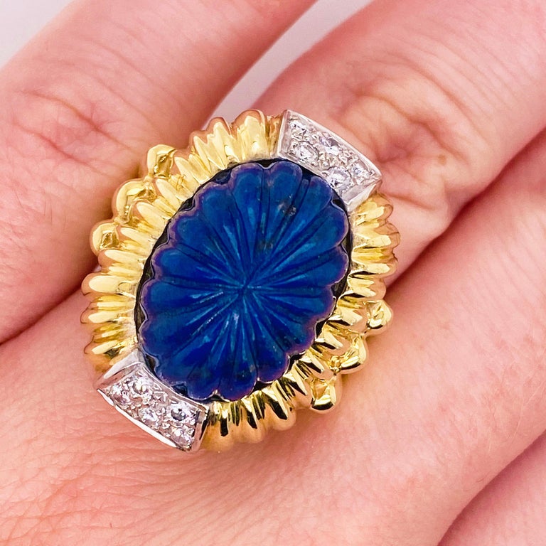 Blue Lapis Bombe Ring circa 1970, Bombe, Vintage R. Stone Designer in