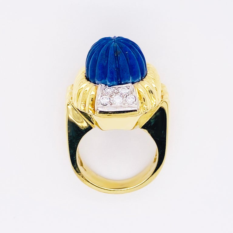 Blue Lapis Bombe Ring circa 1970, Bombe, Vintage R. Stone Designer in