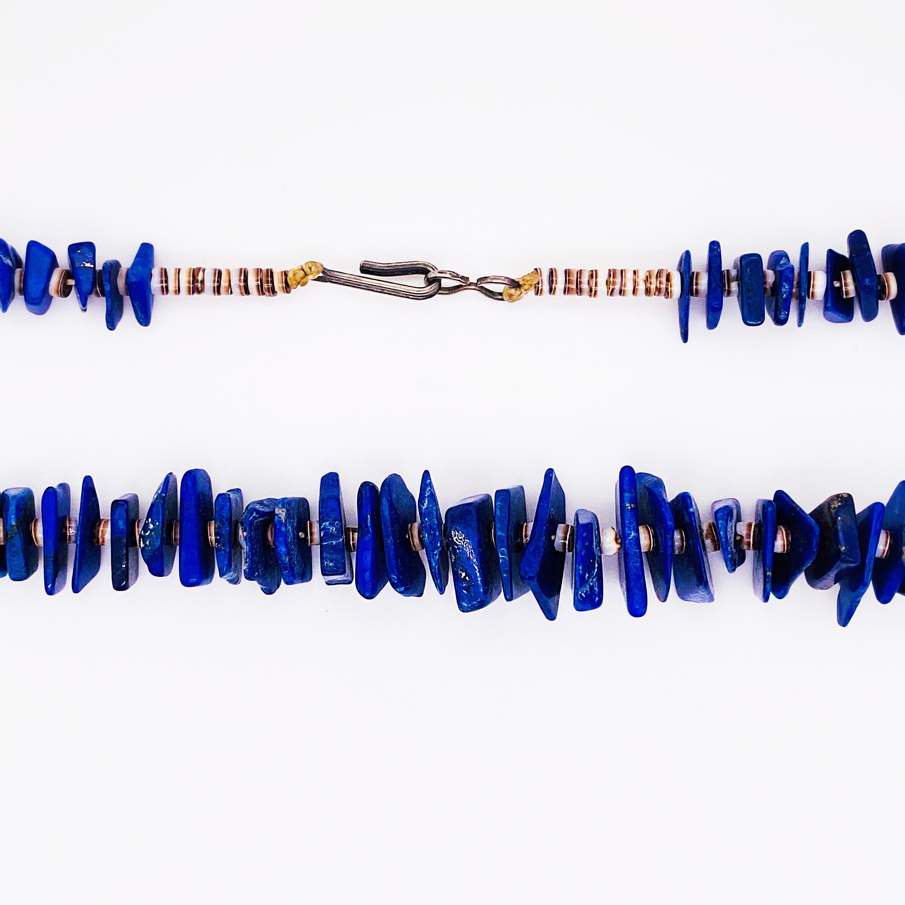 Uncut Blue Lapis & Shell Organic Bird Necklace Natural Lapis Beads & Hand Carved Shell For Sale