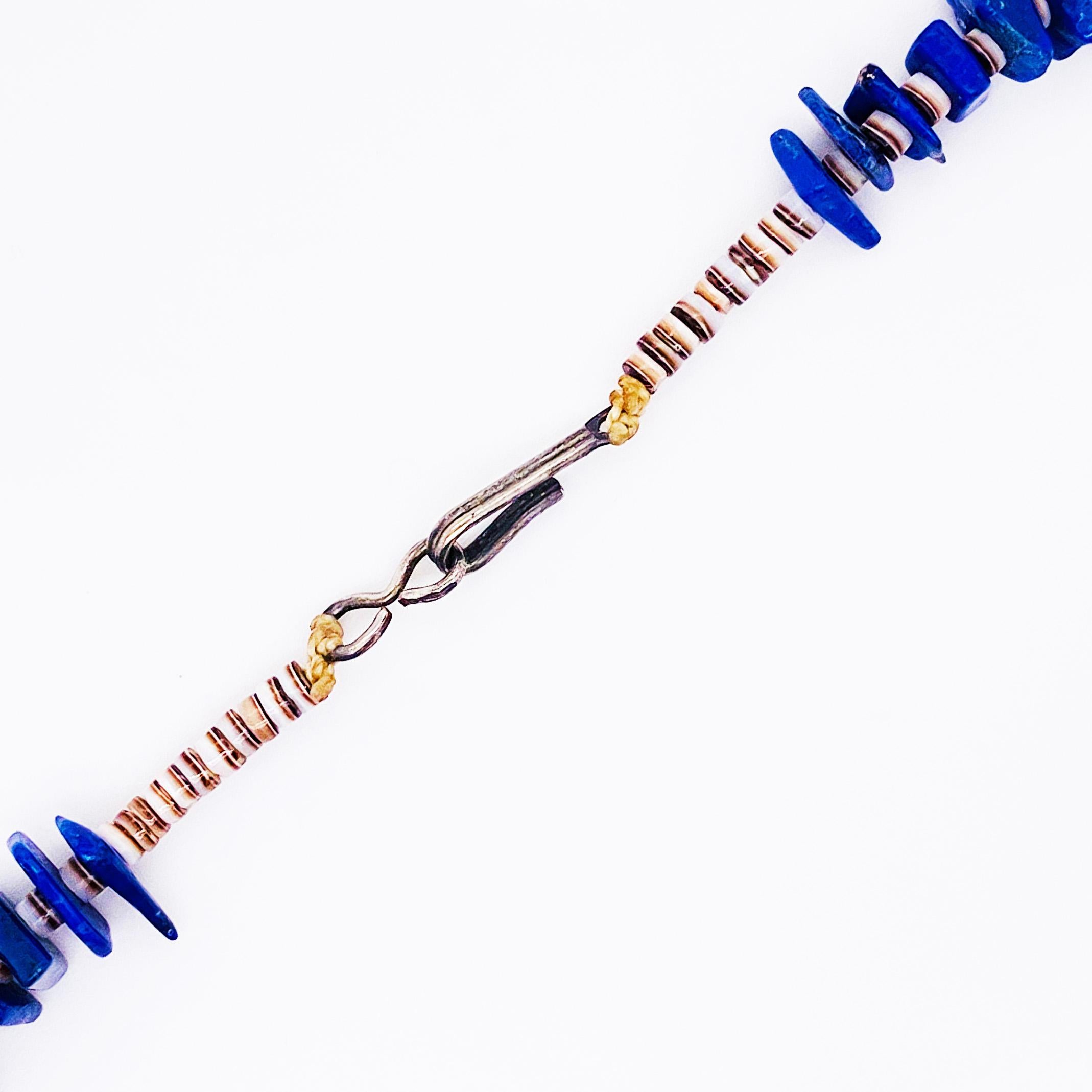 Blue Lapis & Shell Organic Bird Necklace Natural Lapis Beads & Hand Carved Shell For Sale 3