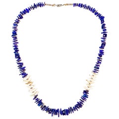 Blue Lapis & Shell Organic Bird Necklace Natural Lapis Beads & Hand Carved Shell