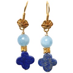 Lapiz, boucles d'oreilles en goutte en or et aigue-marine bleue