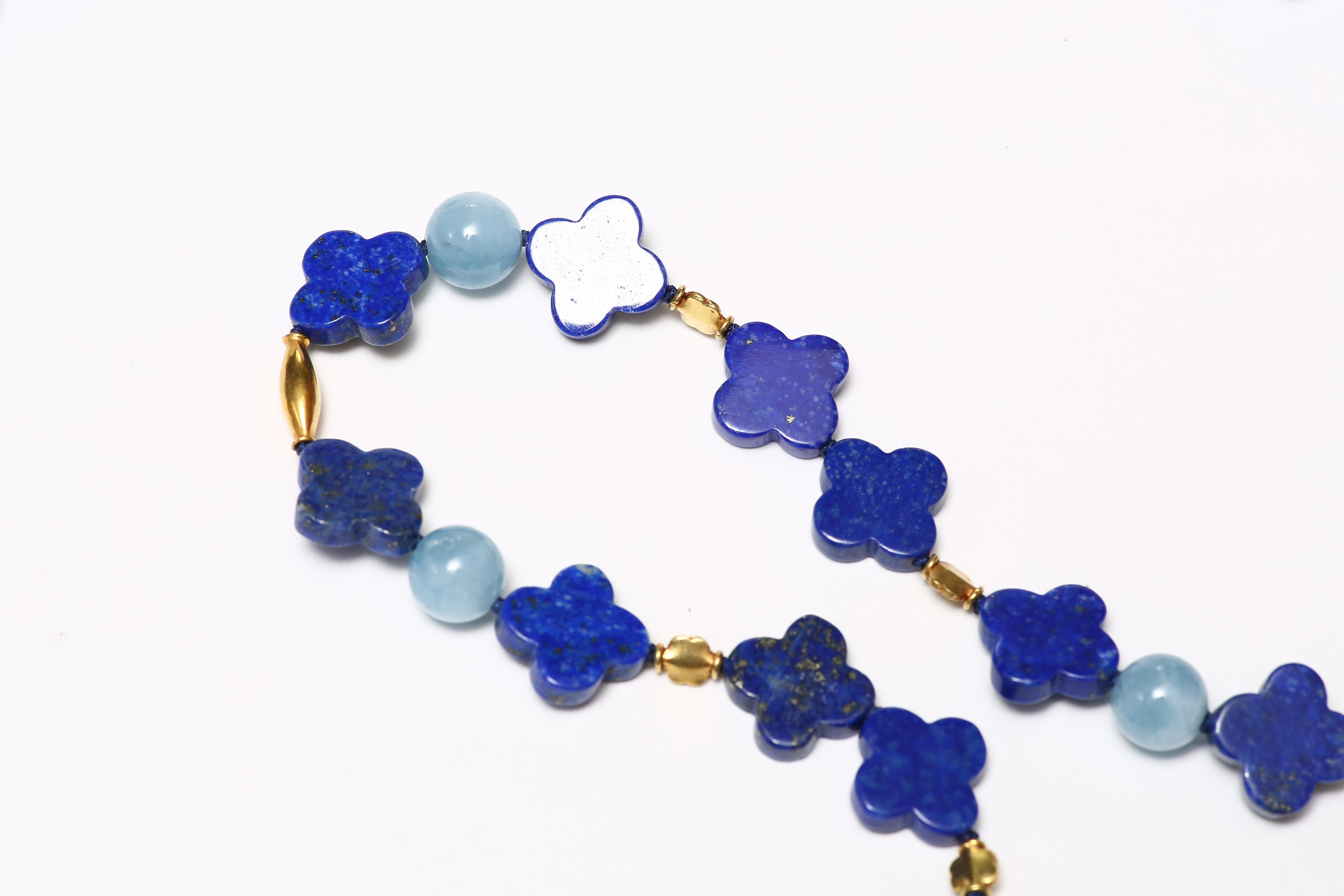Women's Blue Lapiz Aquamarine Gold Necklace